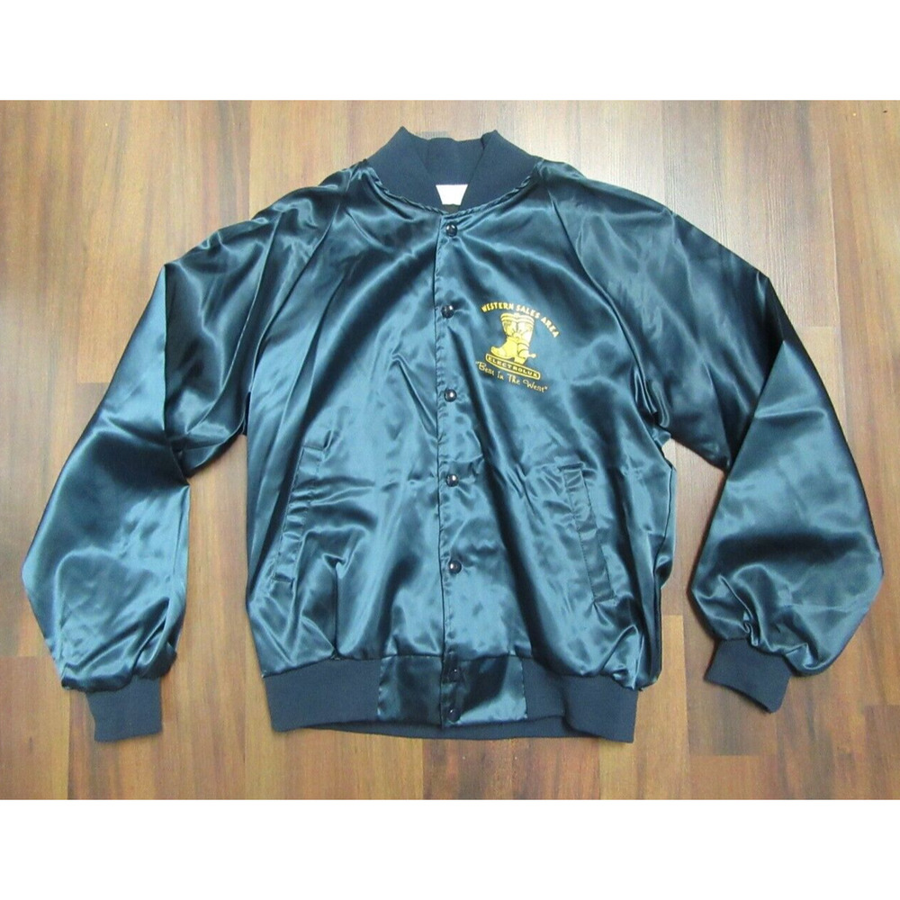 Vintage Bridgeport Blue Satin Bomber Jacket Medium 42-44 Made USA Very Sharp